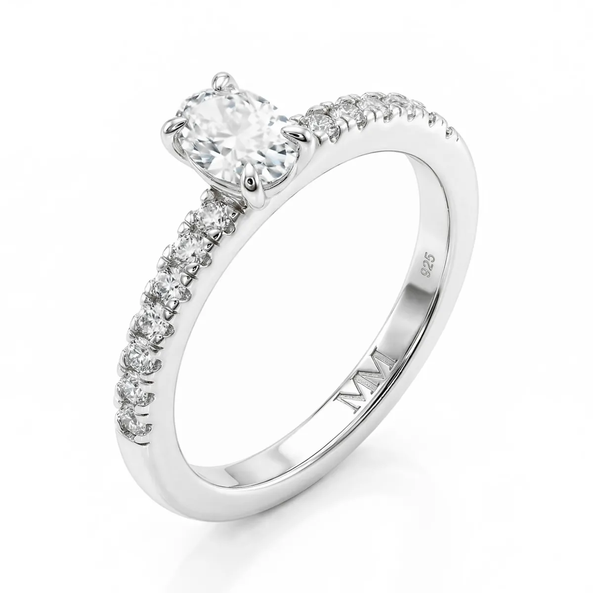 Nina Ring - Oval Moissanite Ring with Pavé Side Stones