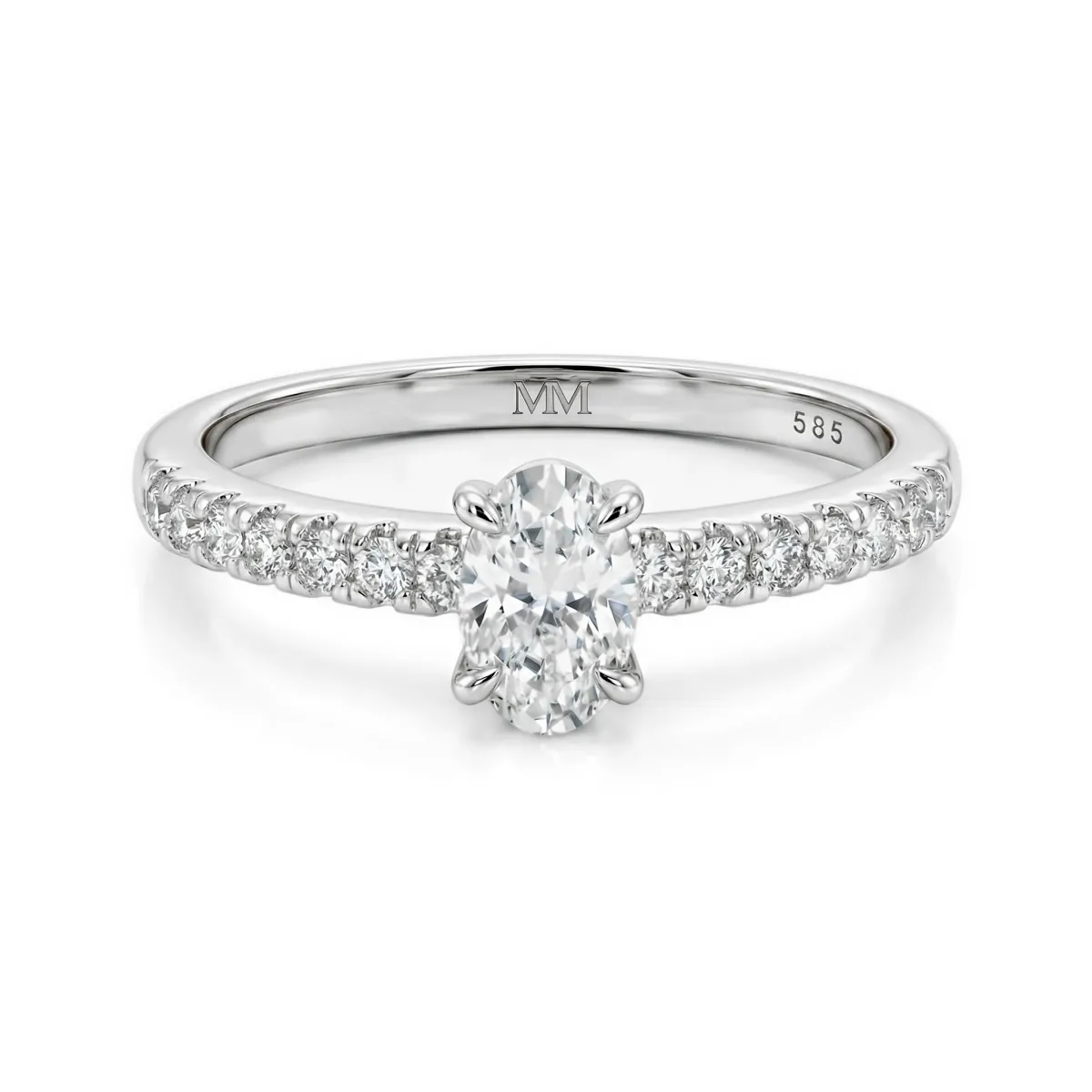 Nina Ring - Oval Moissanite Ring with Pavé Side Stones