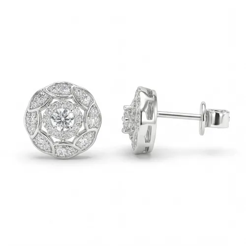Double Halo - Moissanite Stud Earrings in Halo Setting