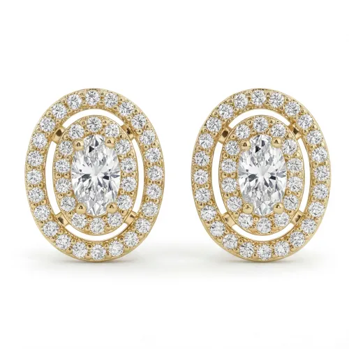 Brilliance - Oval Moissanite Stud Earrings in Halo Setting
