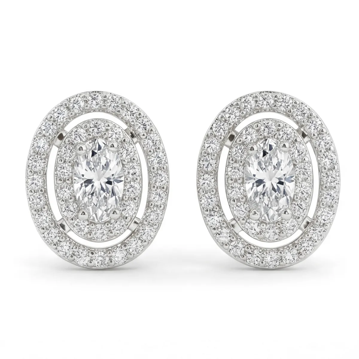 Brilliance - Oval Moissanite Stud Earrings in Halo Setting