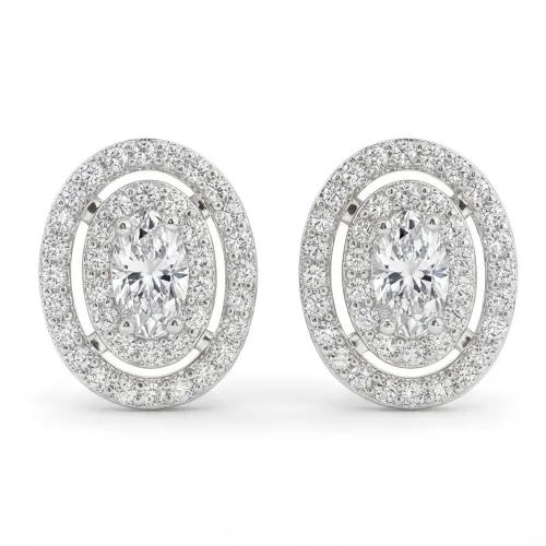 Brilliance - Oval Moissanite Stud Earrings in Halo Setting