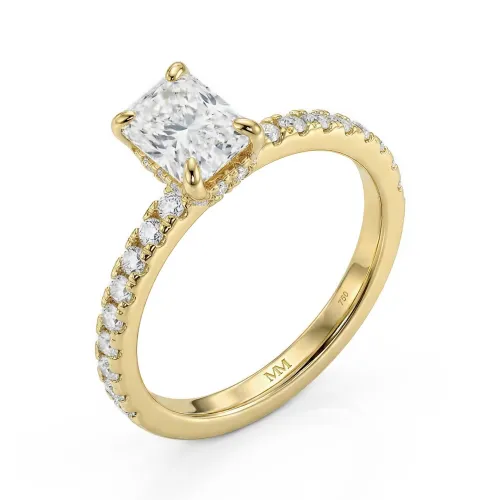 Astra - Radiant Moissanite Ring with Pavé Side Stones & Hidden Halo