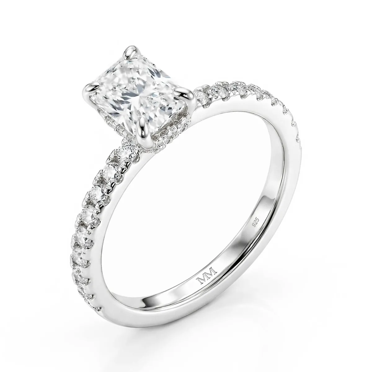 Astra - Moissanite Ring with Pavé Side Stones & Hidden Halo