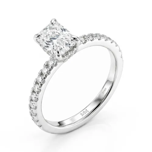 Astra - Radiant Moissanite Ring with Pavé Side Stones & Hidden Halo