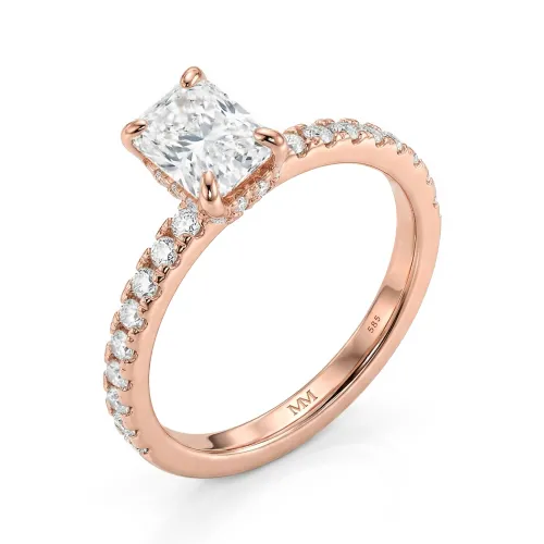 Astra - Radiant Moissanite Ring with Pavé Side Stones & Hidden Halo