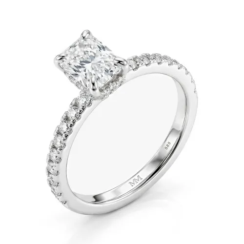 Astra - Radiant Moissanite Ring with Pavé Side Stones & Hidden Halo