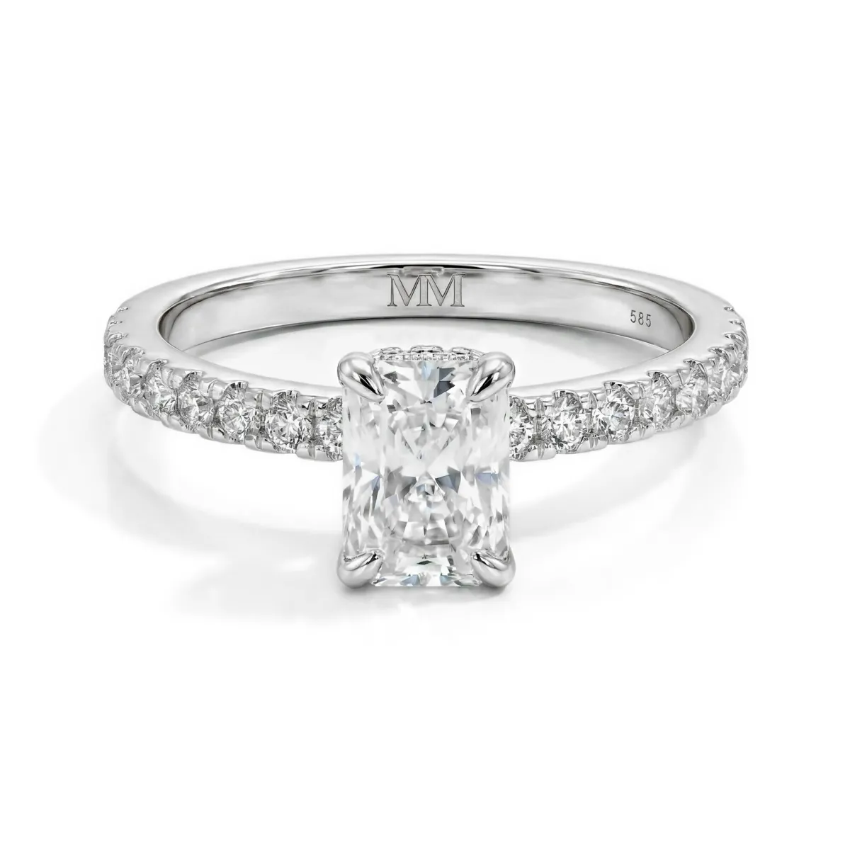 Astra - Moissanite Ring with Pavé Side Stones & Hidden Halo