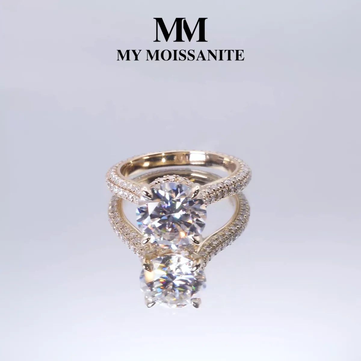 Cassiane - Moissanite Engagement Ring with Pavé-Set Accent Stones