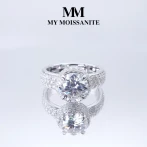 Lustrella - Moissanite Halo Engagement Ring with Pavé Band