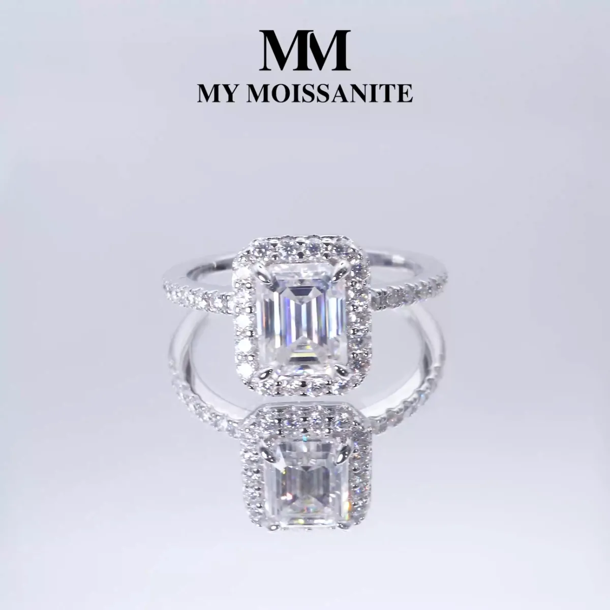 Esmeralda - Emerald Halo Moissanite Ring With Side Stones