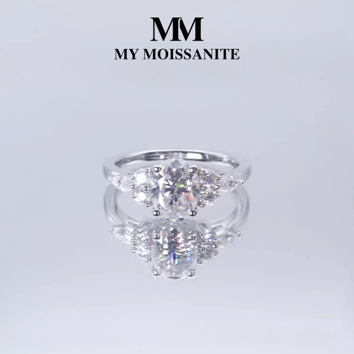 Lustrina - Oval Moissanite Ring with Dazzling Accents