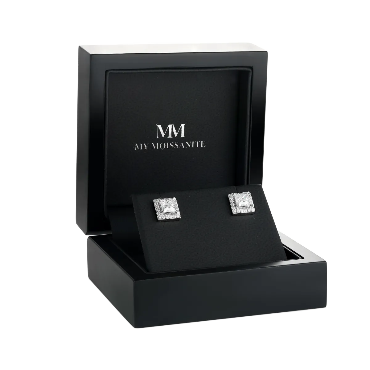 Imperia - Princess Moissanite Stud Earrings in Halo Setting