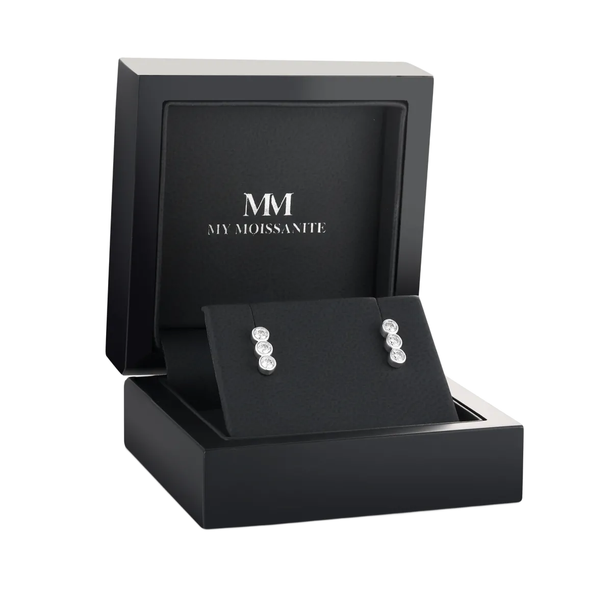 Tri-Bezel - Moissanite Stud Earrings in Bezel Setting