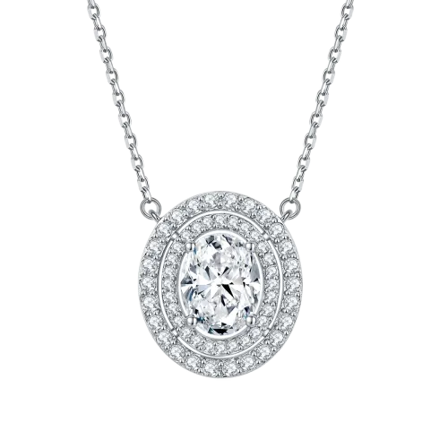 Galaxia - Oval Cut Moissanite Pendant with Encircled Double Halo