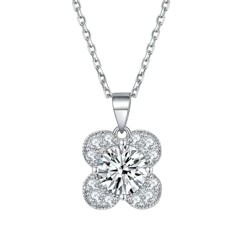 Flora - Clover Design Moissanite Pendant with Pavé Accents