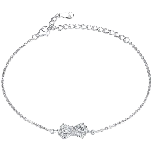 Gleamique - Bransoletka Z Moissanitem W Motywie Kokardy z Regulowanym Łańcuszkiem Ankier