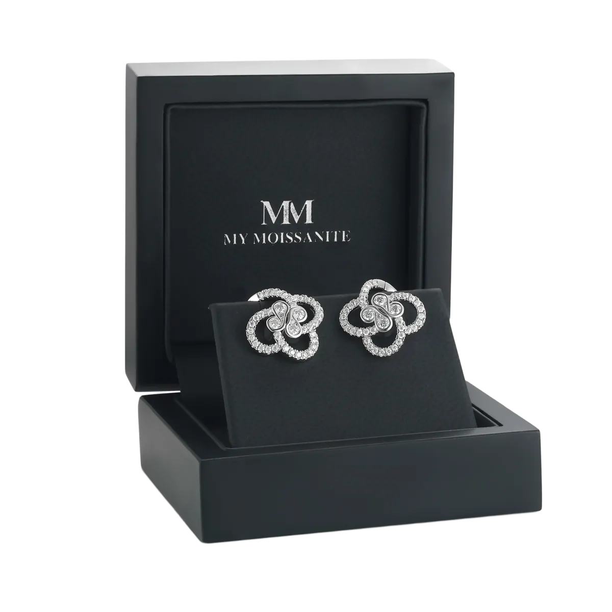 Vortexia - Floral Motif Moissanite Clover Earrings With Pave-Set Sparkle