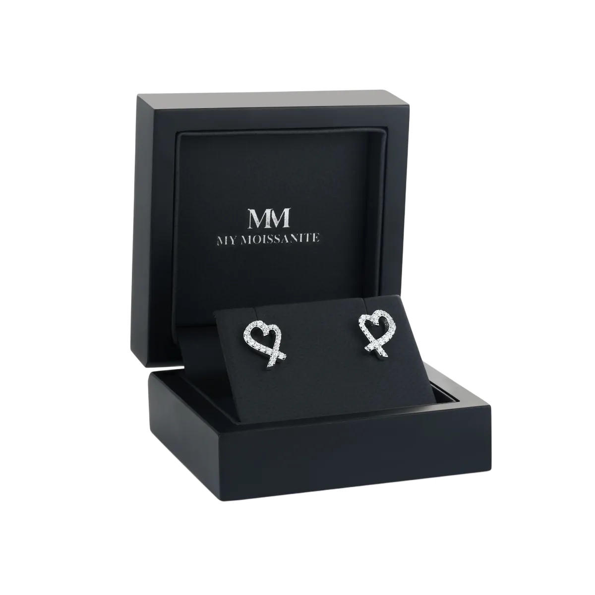 Heart Strings - Moissanite Stud Earrings in Pavé Setting