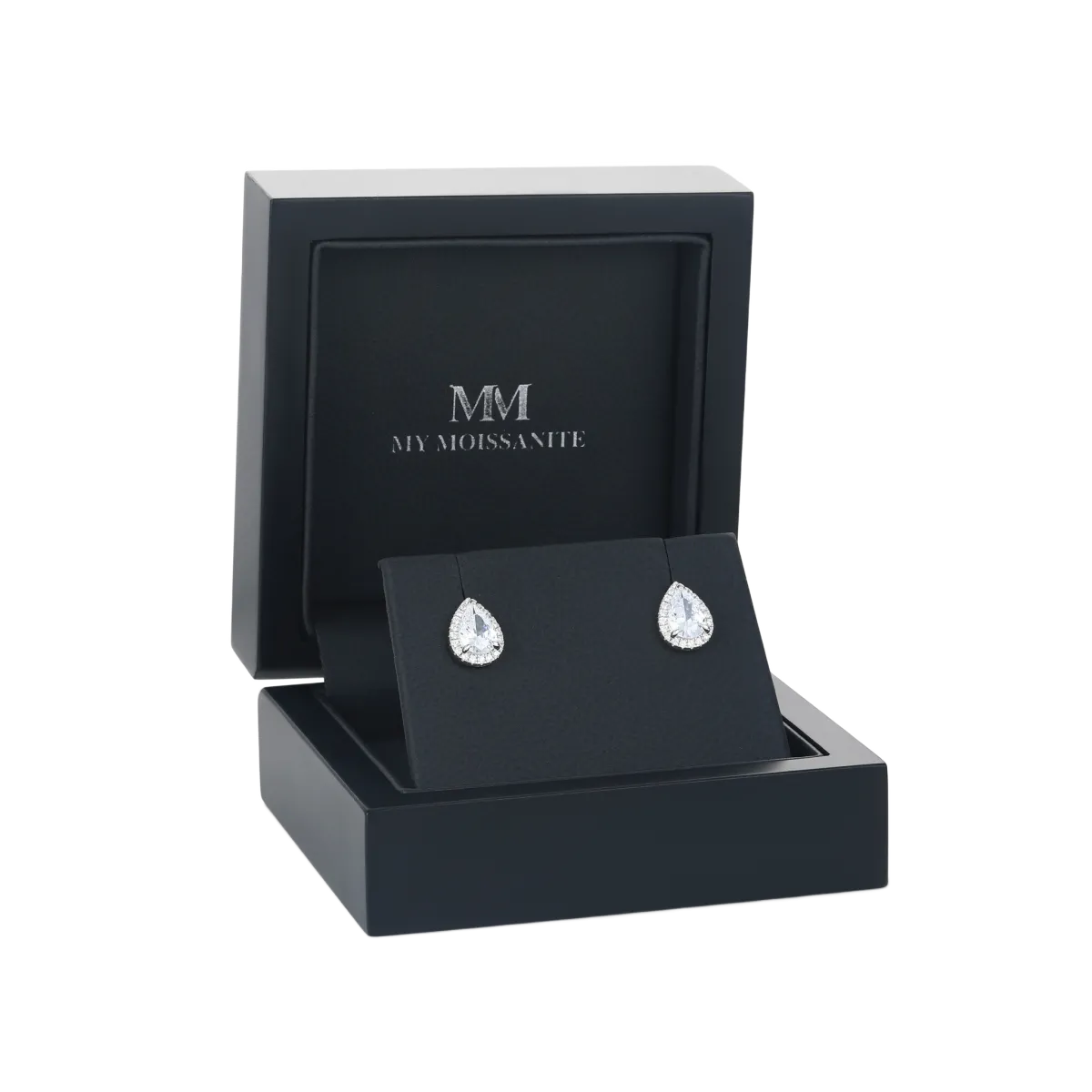 Halo Pears - Pear Moissanite Stud Earrings in Halo Setting