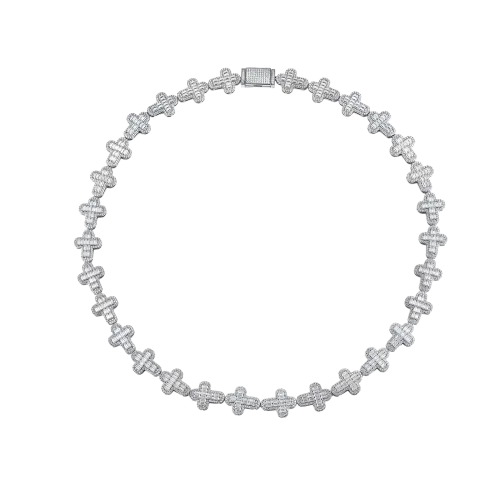 Virtuoso - Łańcuch Z Krzyżem Pavé Z Moissanitu o Szlifie Szmaragdowym Ze Statement Zapięciem