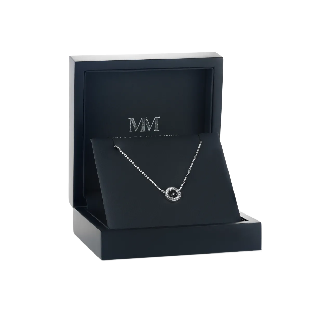 Nightfall - Black Moissanite Halo Pendant with Accented Border