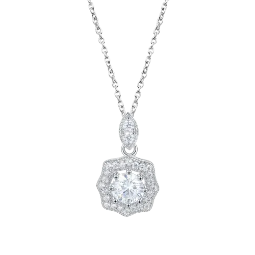 Octavia - Vintage Inspired Moissanite Pendant with Halo Embellishment