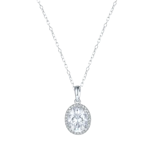 Clarique - Classic Oval-Shaped Moissanite Pendant with Pavé Halo
