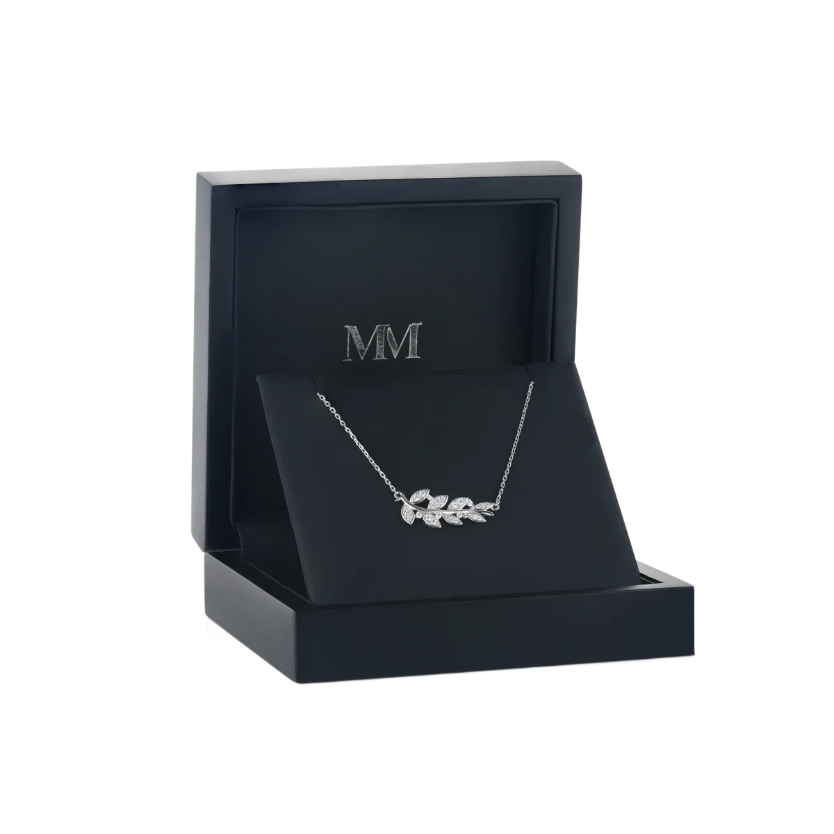 Botanica - Leaf Motif Moissanite Necklace in a Graceful Pave Setting