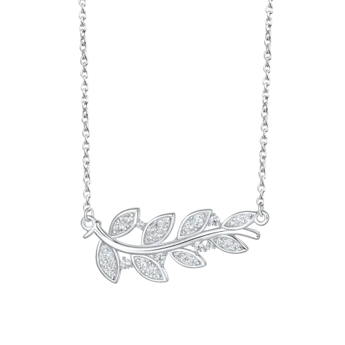 Botanica - Leaf Motif Moissanite Necklace in a Graceful Pave Setting