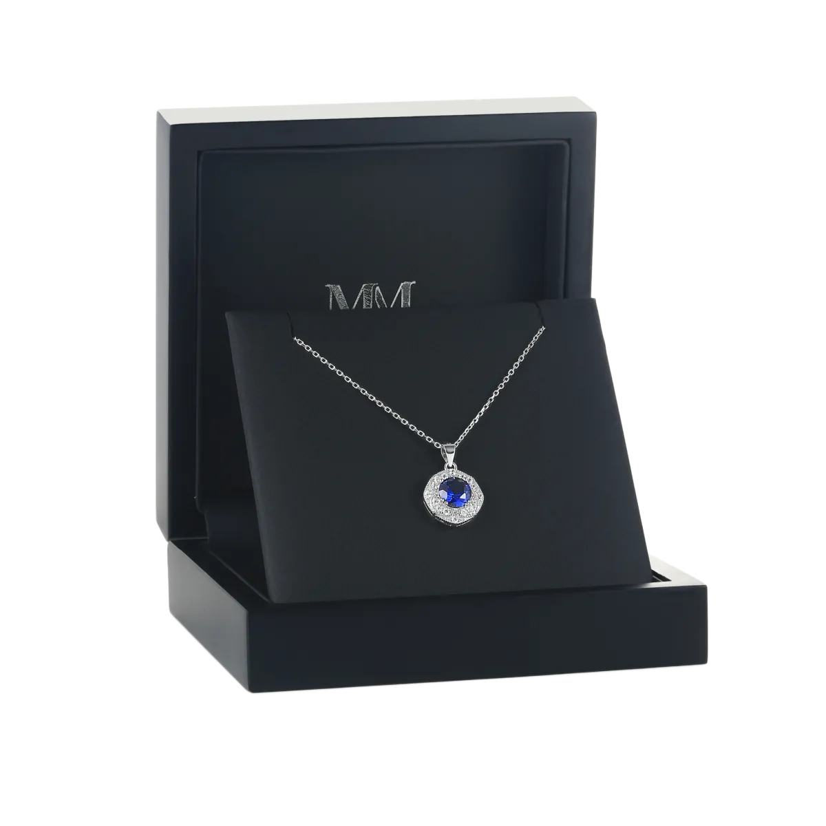 Purelle - Royal Blue Moissanite Halo Pendant with Link Chain