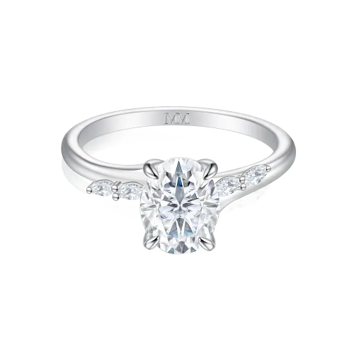 Viviette - Pierścionek Zaręczynowy z Moissanit owalny z Kamieniami Akcentowymi Markiza