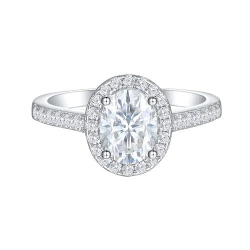 Orletta - Oval Moissanite Engagement Ring with Pavé Halo and Band