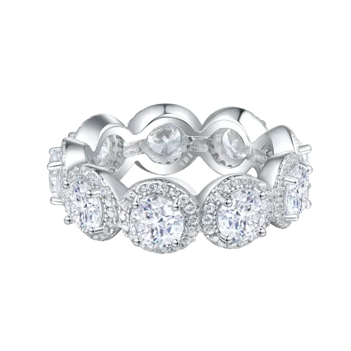 Allegra - Moissanite Eternity Ring with Halo and Accent Stones
