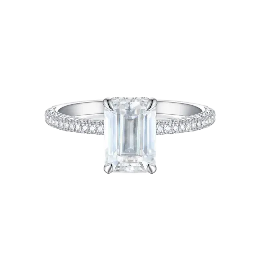 Veridian - Pierścionek Z Moissanitem Szmaragdowym I Obrączką Pavé